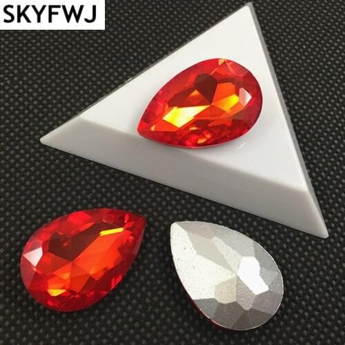 Light red Color TEARDROP Glass Crystal POINTED BACK Rhinestones 4x6,7x10,10x14,13x18,18x25,20x30,30x40mm Dress Drop stone