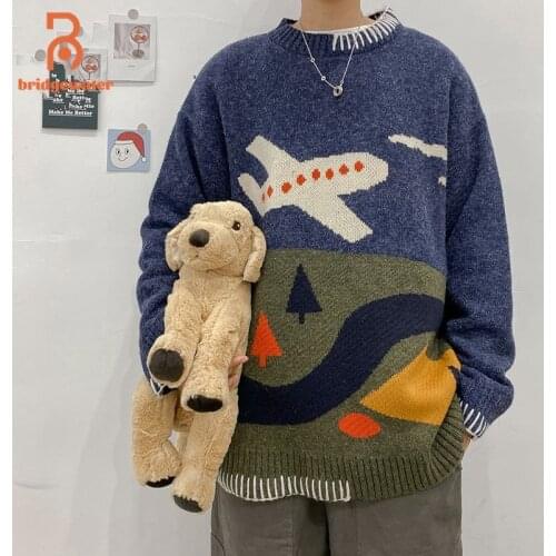 BRIDGEWATER Airplane Sweaters Autumn Winter Men Knitted Pullover Women Cartoon Jumper Sweater Couple Harajuku Vintage Streetwear