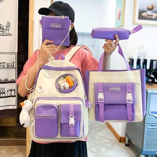 Large Capacity Backpacks With Many Pockets 4-piece Fashionable Womens Backpack Canvas Waterproof Bookbags For Teenage Girls