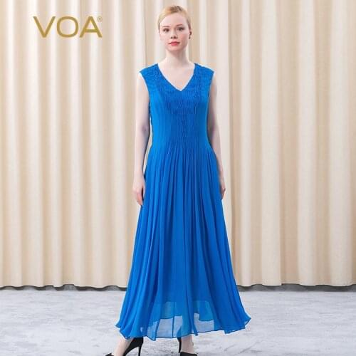 VOA Silk Fashion Multi-layer Three-dimensional Pleated AE703 Sleeveless Elegant Pleated Dress Summer 2021 Limited Edition