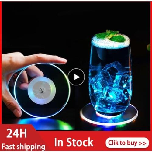 Waterproof LED Luminescent Coasters Bar KTV Blinking Atmosphere Lamp Luminescent Cup Stickers Mini Glow Coaster LED Bottle Light