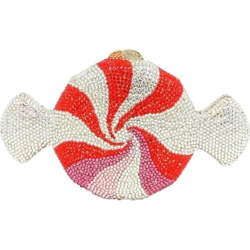 High Quality Best Price Classic Crystal Rhinestone Peppermint Candy Clutch Evening Bag for Formal Party Diamond Purse