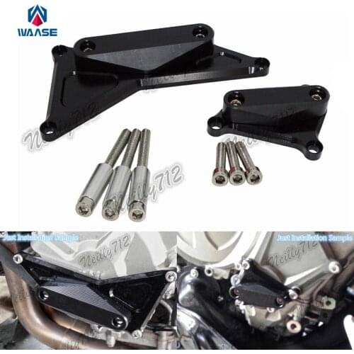 Waase Black Motorcycle Left & Right Engine Crash Pads Frame Slider Protector For BMW S1000R 2014 2015 2016 CNC Machined