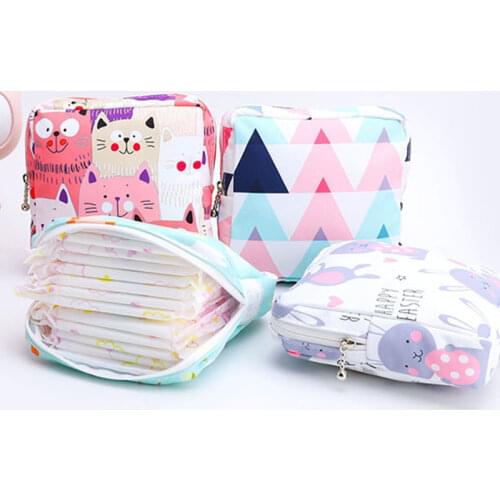 Women Girl Sanitary Napkin Bag Towel Storage Bag Makeup Travel Zipper Cosmetic Lipstick Earphone Tampon Storage Holder Bags