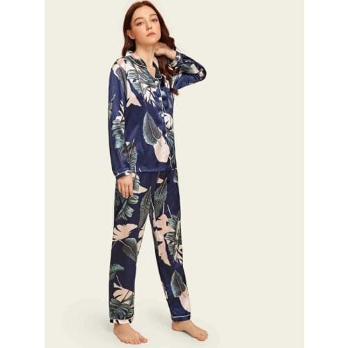 Womens Autumn 2-piece Home Wear Temperament Loose Print Long-sleeved Top And Trousers Suit Casual Wm