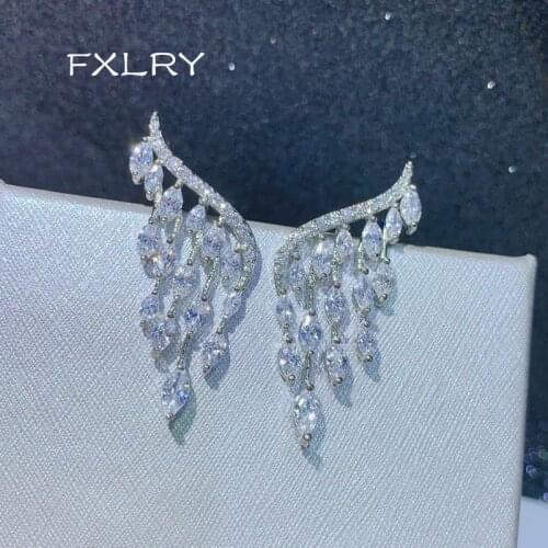 FXLRY Gorgeous Fashion AAA Cubic Zirconia Angel Wings Stud Earrings For Women Fine Jewelry Ear Cuff Cute Gift