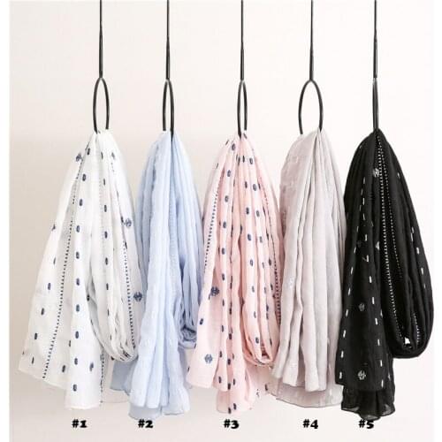 2020 Newest Women Spot Embroidery Pattern Cotton Scarf 5Colors 10pcs/lot