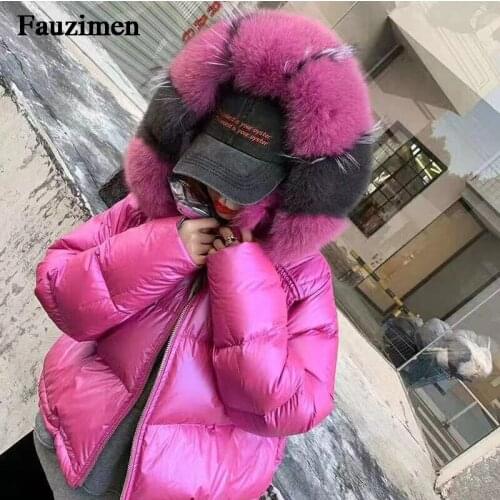 Women Winter Puffer Jacket Real Fox Fur Collar Down Coat Light Thick Warm Winter Clothing Duck Down Bubble Outwear