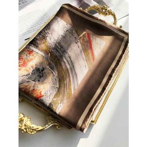 Earth color French style 100% Silk Scarf Women Square Fashion Lady Shawl 110*110cm