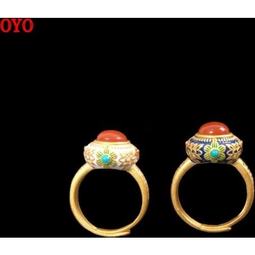 100% S925 sterling silver southern red agate retro personality noble atmosphere elegant open index finger ring female