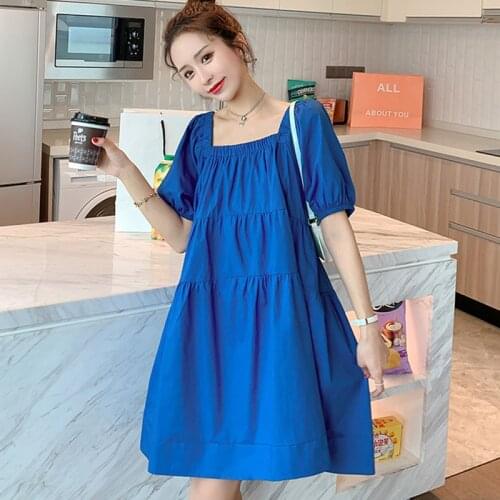 Korean women streetwear sweet Ruffled dress,plus size Bohemian holiday dress,candy color Pregnancy Dress blue Robe 5XL 6XL 7XL