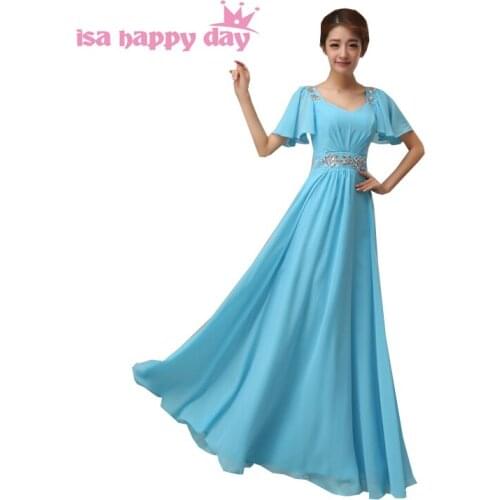 Modern formal cap sleeve chiffon bridesmaid dresses adult 2020 in light blue for plus size special occasion dresses H2259
