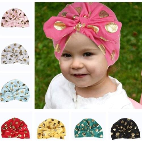 1pcs 2018 Hats Girls Children Cotton Hospital Cap with Bow Soft Knit Children Dots Hats Kids beanie Hat Gorro Skullies