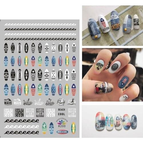 3D Stickers for Nails Self-adhesive Design Surf Skateboard Stripe Nail Art Decorations Decals Foil Wrap Manicure Accessories