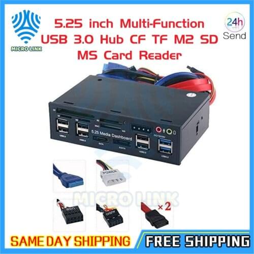 5.25 inch Multi-Function USB 3.0 Hub CF TF M2 SD MS Card Reader CD-ROM Front Panel Media Dashboard SATA eSATA Audio Headphone Mi