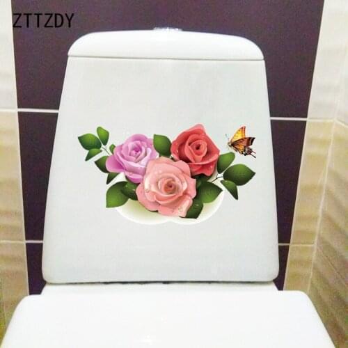 ZTTZDY 26.8CM×15.1CM Romantic Rose WC Toilet Accessories Home Living Room Wall Stickers T2-0869