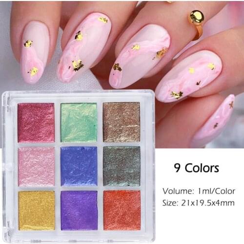 Watercolor Nail Solid Pigment High Saturation 9 Grids Manicure Charming Glitter Blooming Solid Powder for Female