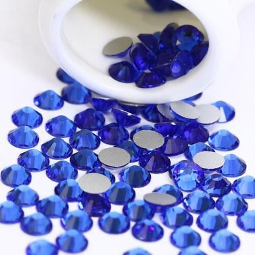 Free shipping Sapphire blue nail art SS3-SS34 size round shape Glass Crystal nail rhinestones Diy Clothing accessories