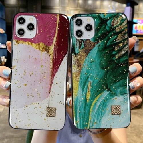 Gold Foil Marble Bling Soft Phone Case For iPhone 12 11 Pro Max XR XS 8 7 Plus 12Mini Glitter Shockproof Bumper Back Cover