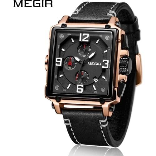 MEGIR Creative Men Watch Top Brand Luxury Chronograph Quartz Watches Clock Men Leather Sport Army Military Wrist Watches Saat