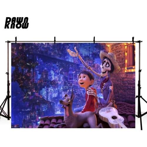 DAWNKNOW COCO Miguel Photography Background Backdrop Cartoon Night City Poster Baby Party Tapestry Photocall Photo Studio