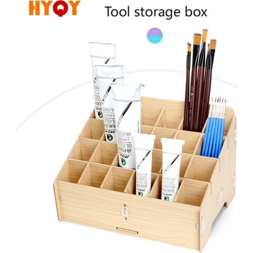 Wooden tool storage box Tweezers Bolt driver Solder paste Paint brush Electric iron Simple storage boxs