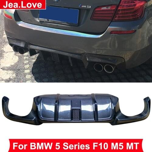 Double Blade Type Real Carbon Fiber Rear Lip Bumper Diffuser Car Body Part With LED Light For BMW 5 Series F10 M5 MT 2012-2017