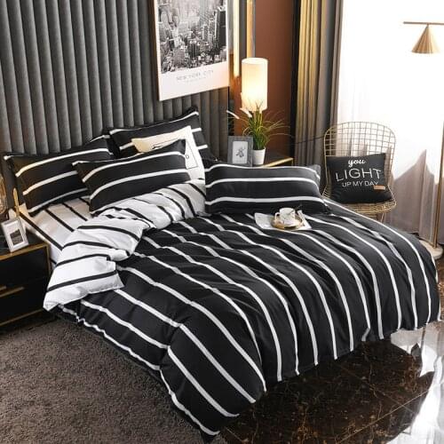 Home Textile Simple Black and White Stripe Duvet Cover Pillowcase Bed Sheet Children Adult Bedding Set King Queen Full Twin Size