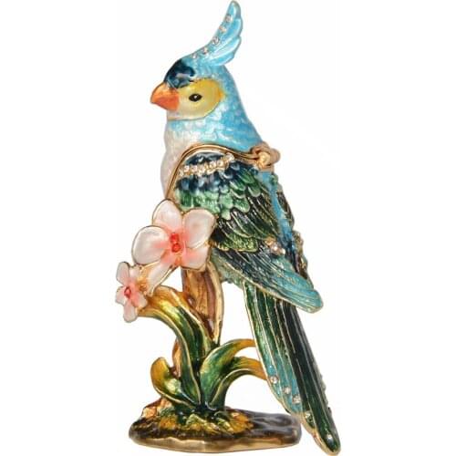 Cockatiel Parrot Bird Figurine Treasured Trinket Jewelry Necklace Box Pewter Ornament Collectibles Gifts