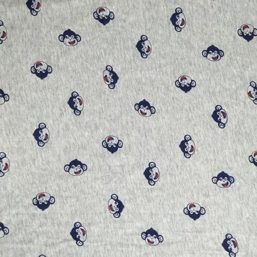 Good Grey Jersey Fabric Thin Soft knitted Cotton Fabric Cartoon Monkey Head Printed Fabric Sewing Material diy Baby Bibs T-shirt