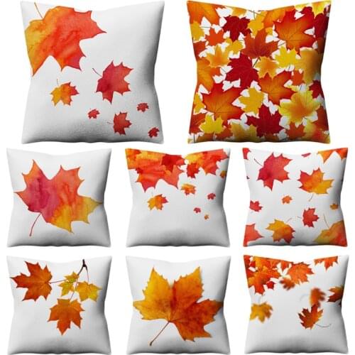 Autumn Maple Leaf Printed Cushion Cover Fashion Pillow Case 45*45cm Linen Throw Pillowcases for Sofa Car Home Decoration