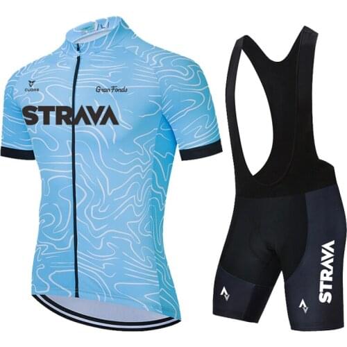 Team STRAVA Blue Bicycle Team Short Sleeve Mens Cycling Jersey Summer Breathable Cycling Clothing Sets Ropa Maillot Ciclismo