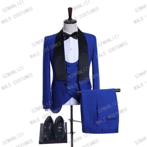 2020 Royal Blue Slim Fit Wedding Costume Suit For Men Groom Suits Tuxedos 3 Pieces Groomsmen Party Suits Wedding Tuxedo For Men