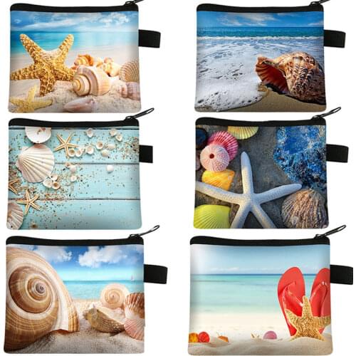 Ocean Starfish/Conch Printing Coin Purse Girl Fashion Mini Credit Card Bag 3D Printing Woman Shopping Coin Bag