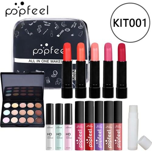KIT001 POPFEEL ALL IN ONE Makeup Kit Professional Cosmetics Full Set Eyeshadow Lip Makeup Brushes Eyebrow Concealer Bag