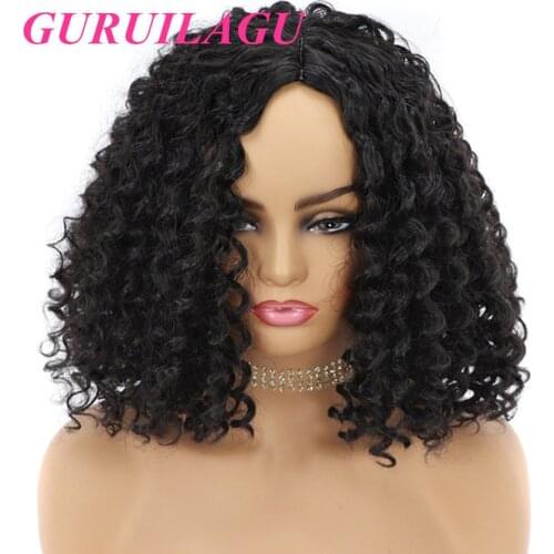GURUILAGU Kinky Curly Synthetic Hair Heat Resistant Fiber Wigs for Black Women Color Black Machine Made Synthetic Wig