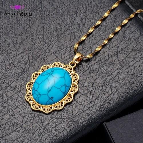 Blue Gem Allah Pendant and Necklaces for Women Middle East Islam Muslims New Jewelry Arab Gifts Middle East Jewelry