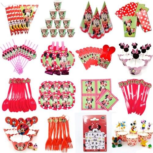 Minnie Mouse Birthday Party Decoration Set Pink Red Baby Girl Kids Supplies cake Plates Balloons Theme Accessories Tablecloth