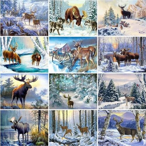 MomoArt 5D DIY Diamond Painting Deer Full Square Diamond Embroidery Animal Cross Stitch Winter Home Decor Gift