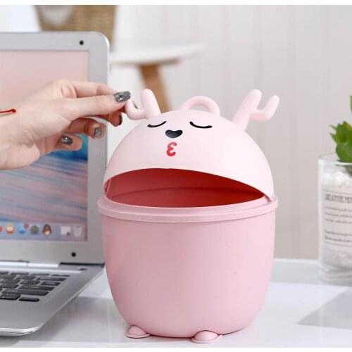 Cartoon Desktop Mini Trash Can with Cover Trash Bin Paper Basket Table Waste Bin Home Ofiice Garbage Storage Cans Dust Bin