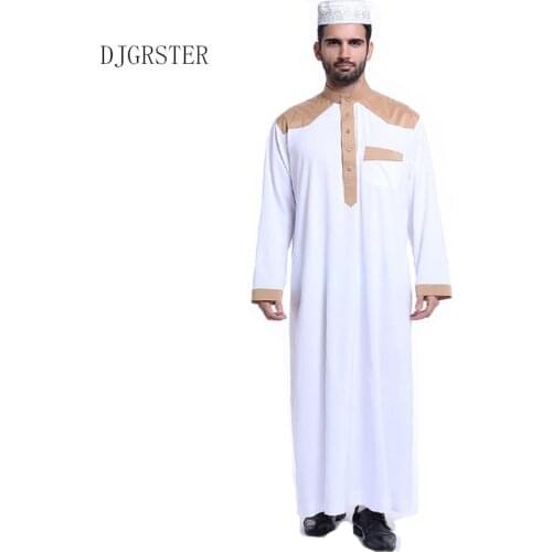 DJGRSTER Muslim clothing for Men Mens Kaftan Jubba Thobe White Abaya Arab clothing Man Islamic clothing Ropa Arabe hombre