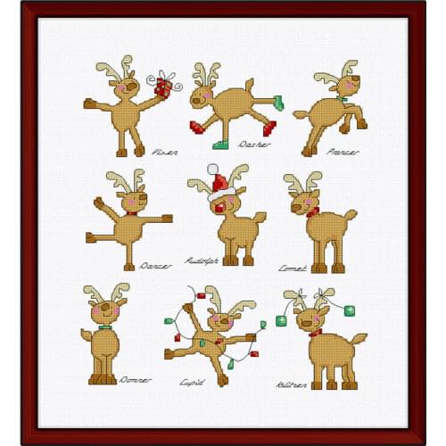 Fishxx Cross Stitch Crazy143-3 Cartoon Happy Reindeer Handmade DIY Embroidery Kit Cute Pattern 14CT
