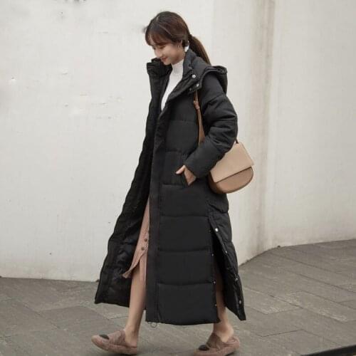 New Winter X-Long Down Cotton Padded Jacket Women Hooded Thicken Warm Classic Temperament Ladies Overcoat