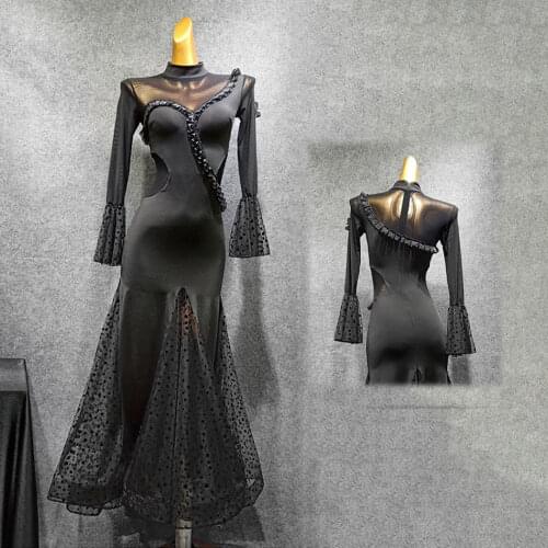 2020 New T027 Dot Lotus Design Patchwork Latin Dance Dress Women Performance Costume Ballroom Dresses Latino Dancewear