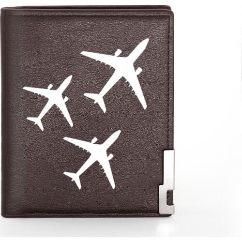New Arrivals Cool Aircraft Design Brown Leather Men Wallet Classic Credit Card Holder Short Purse