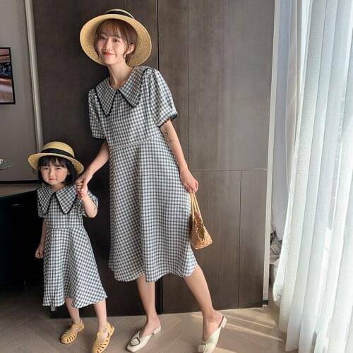 Mother Daughter Family Matching Outfits Clothes Plaid Parent-child Dress Baby Girls Mom Romper Fashion Summer Women Kids Costume