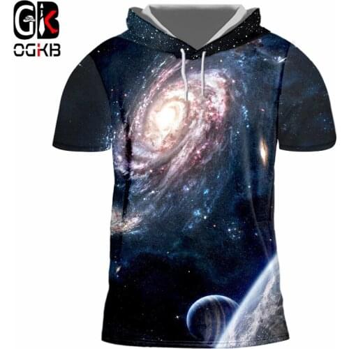 OGKB Summer Men /Womens Tshirt With Cap Print Paisley Space 3D Hooded T-shirt Unisex Hiphop Undershirt Short Sleeve Hoody 7XL