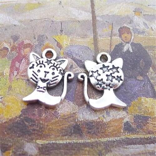 BULK 30 Alloy Antique Silver Plated Star Cat Charms Pendant for Pet Lovers gifts for DIY Jewelry Making 13*14mm 1.3g