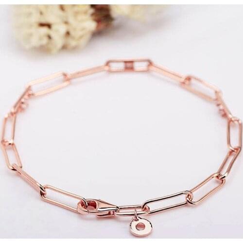 Original Moments Rose Link Chain & Stones Bracelet Fit 925 Sterling Silver Bead Charm Bangle Diy Europe Jewelry