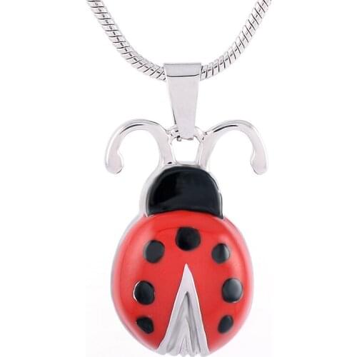 IJD8285 Stainless Steel Ladybug Cremation Necklace Urn Memorial Keepsake Pendant for Ashes Jewelry